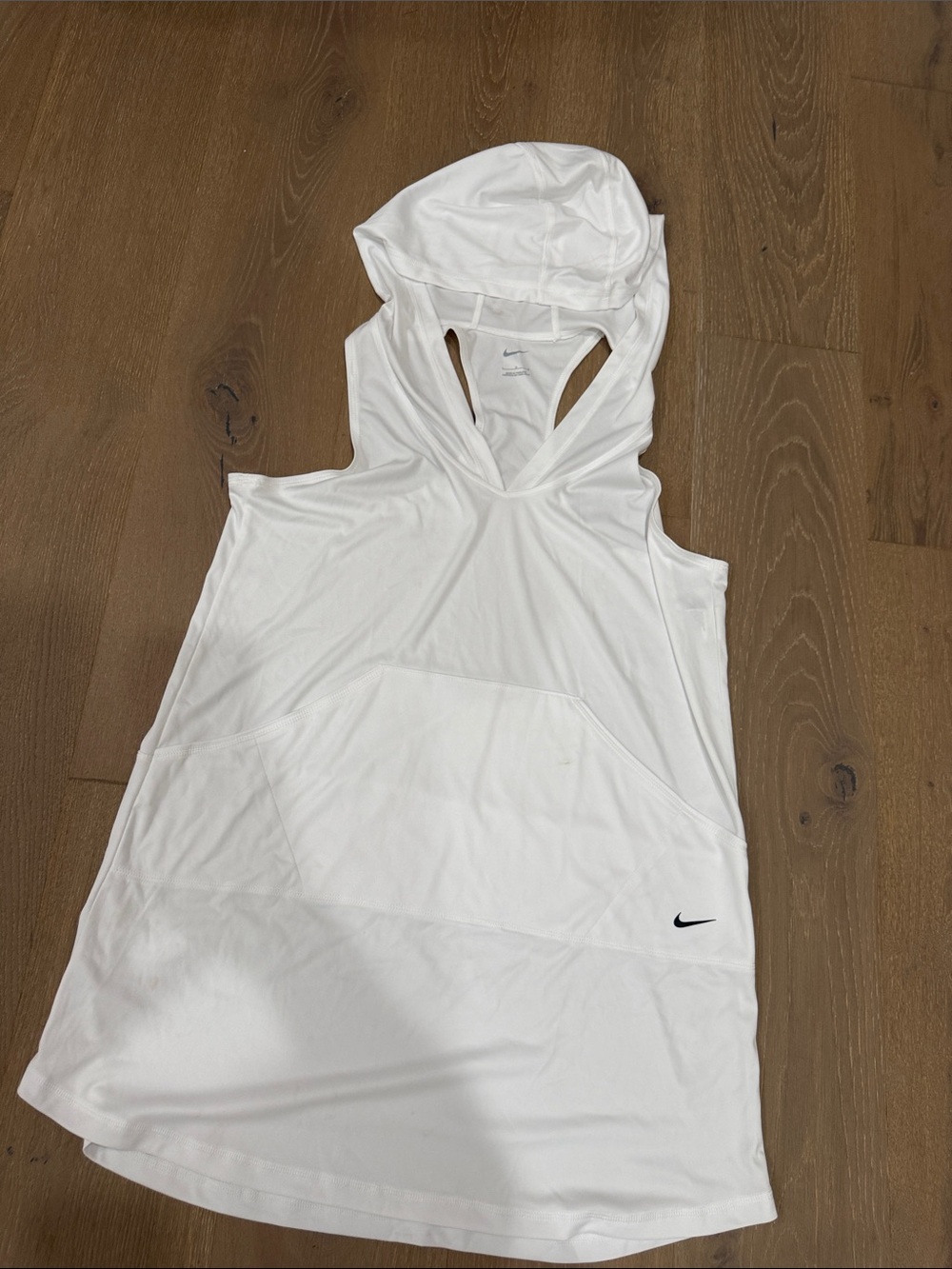 Nike White Hooded Sleeveless Cover- Up  with Front Pocket